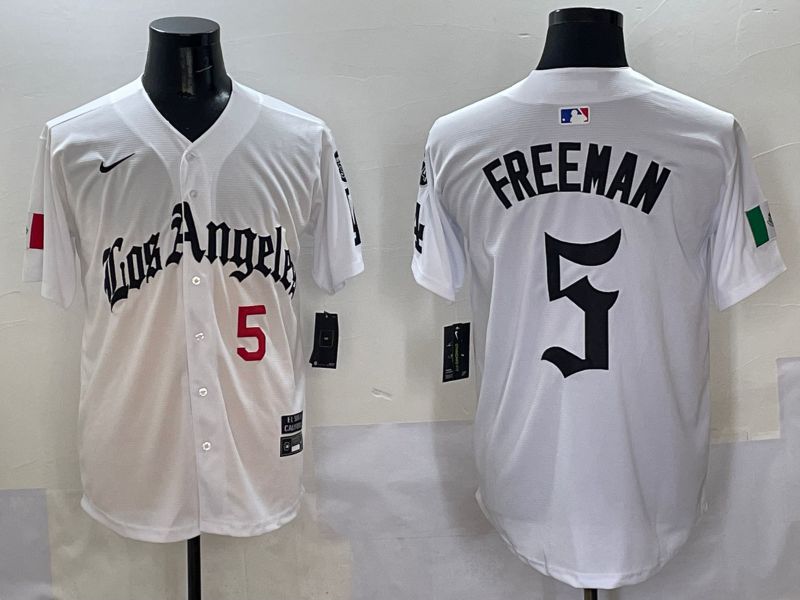 Men Los Angeles Dodgers #5 Freeman White Five generations Joint Name 2025 Nike MLB Jersey style 2->los angeles dodgers->MLB Jersey